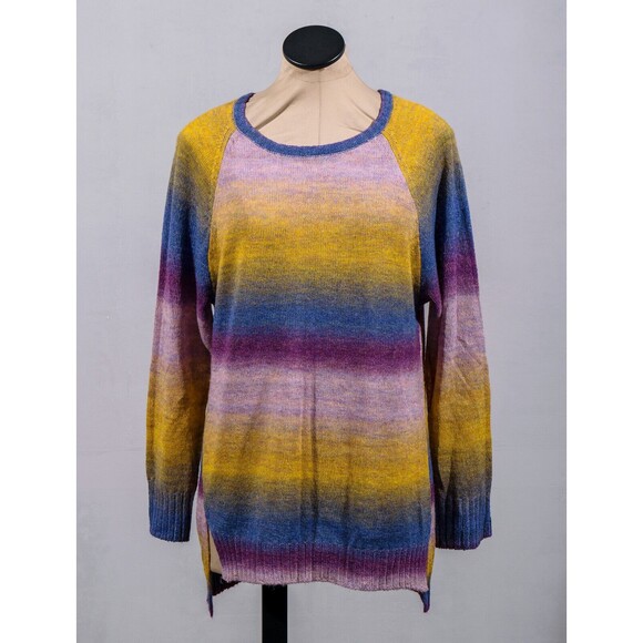 Express Purple Yellow Blue Ombre Stripe Fuzzy Long Tunic Sweater Dress Sz S - Picture 1 of 4